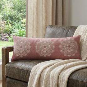 14" X 36" Dusty Rose And White 100% Cotton Geometric Zippered Pillow