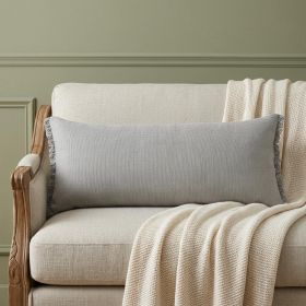 14" X 36" Light Gray Stonewashed Cotton Throw Pillow With Fringe
