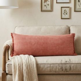 14" X 36" Rose Pink Stonewashed Cotton Throw Pillow With Fringe