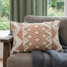 14" X 36" Orange And Cream 100% Cotton Geometric Zippered Pillow