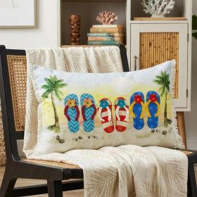 14" X 20" Blue Red Green And Off-White Polyester Tropical Zippered Pillow