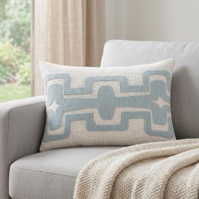 16" X 24" Light Blue And Ivory 100% Cotton Geometric Zippered Pillow
