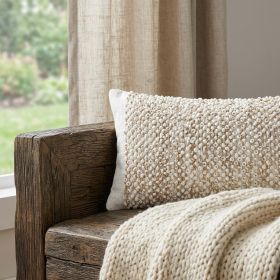 14" X 36" White And Tan 100% Cotton Abstract Zippered Pillow