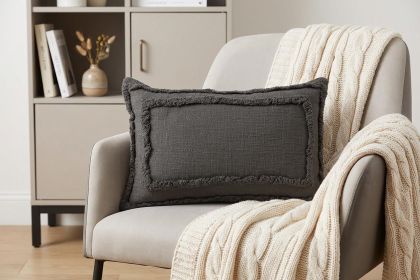 16" X 24" Dark Gray 100% Cotton Geometric Zippered Pillow