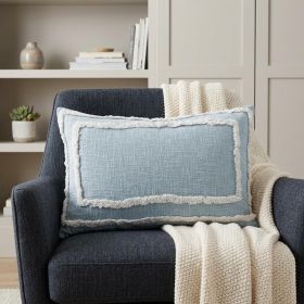 16" X 24" Sky Blue And White 100% Cotton Geometric Zippered Pillow