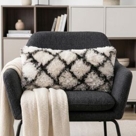 14" X 36" Black And White Polyester Geometric Zippered Pillow