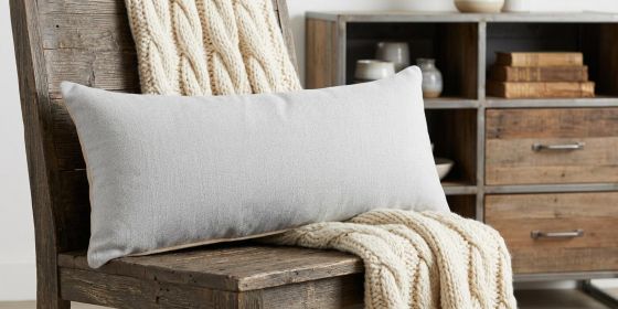 14" X 36" Light Gray 100% Cotton Zippered Pillow