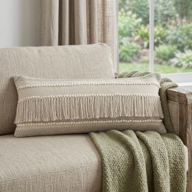 14" X 36" Beige And Cream 100% Cotton Chevron Zippered Pillow