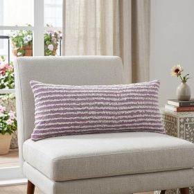 14" X 36" Purple And Cream 100% Cotton Striped Zippered Pillow