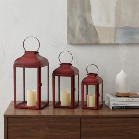 Set Of Two Red Flameless Floor Lantern Candle Holder