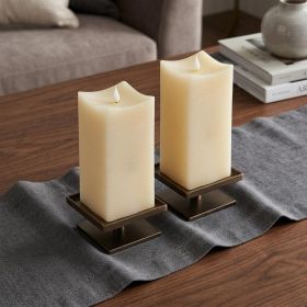 Set of Two Beige Square Flameless Pillar Candles