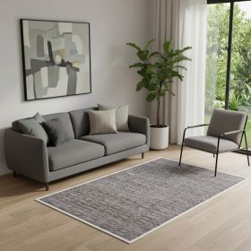 5' X 8' Charcoal And Rust Hand Loomed Area Rug