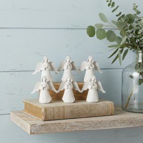 Set Of Six 6" White Washed Polyresin Angel Figurine