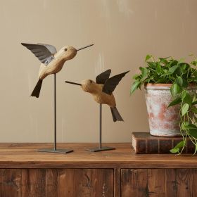 Set Of Two 8" Natural Bird Bird Figurine