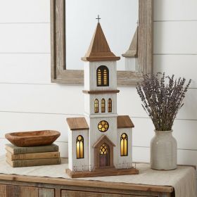 25" Brown and White Church Figurine