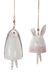 Set Of Four 7" Pink and White Resin Hedgehog Figurine