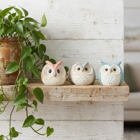 Set Of Three 4" Blue and Gray Resin Owl Figurine