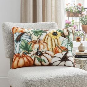 14" X 20" Orange and Ivory Thanksgiving Cotton Pillow With Embroidery Edges