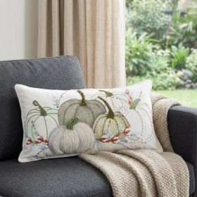 14" X 14" Green and White Thanksgiving Cotton Pillow With Embroidery Edges