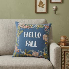 18" Blue and Pink Thanksgiving Cotton Pillow With Embroidery Edges