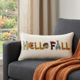 14" X 14" Yellow and White Thanksgiving Cotton Pillow With Embroidery Edges