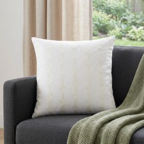 20" White Botanical Stripe Cotton Throw Pillow With Embroidery