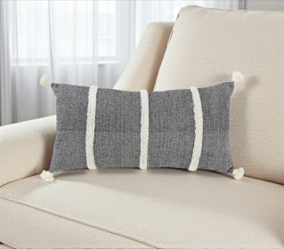 14" X 14" Black and White Cotton Pillow With Tassels Edges