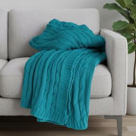 Teal Blue Knitted 100% Cotton Throw Blanket