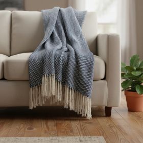 Navy Blue Woven 100% Cotton Throw Blanket