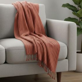 Burnt Orange Knitted 100% Cotton Throw Blanket