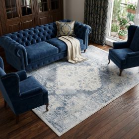 7' X 9' Blue Oriental Power Loom Distressed Washable Area Rug