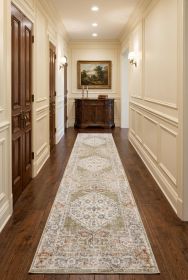 10' Sage Oriental Power Loom Distressed Washable Runner Rug