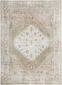 7' X 9' Sage Oriental Power Loom Distressed Washable Area Rug