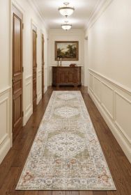 12' Sage Oriental Power Loom Distressed Washable Runner Rug
