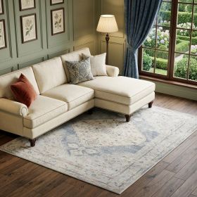 8' X 10' Light Blue Oriental Power Loom Distressed Washable Area Rug