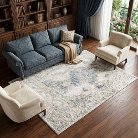 8' X 10' Gray and Blue Oriental Power Loom Washable Area Rug