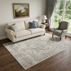 5' X 7' Silver Oriental Power Loom Washable Area Rug