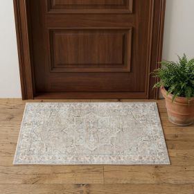 3' X 5' Beige Oriental Power Loom Washable Area Rug