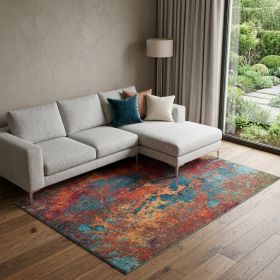 7' X 10' Blue and Orange Abstract Power Loom Area Rug