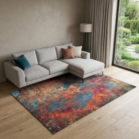9' X 12' Blue and Orange Abstract Power Loom Area Rug