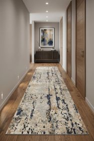 10' Beige and Ivory Abstract Power Loom Runner Rug