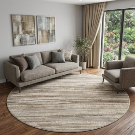 8' Brown Round Abstract Power Loom Area Rug