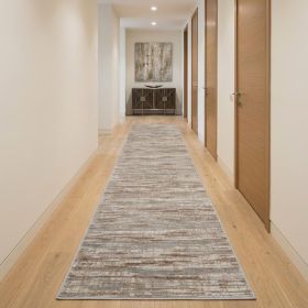 12' Brown Abstract Power Loom Runner Rug