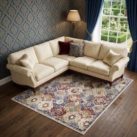 6' X 9' Navy Blue Damask Power Loom Distressed Area Rug