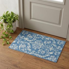 2' X 4' Blue Damask Power Loom Area Rug
