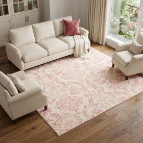 6' X 9' Beige and Pink Floral Power Loom Non Skid Area Rug