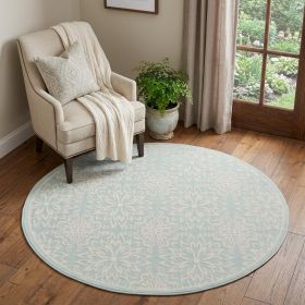 5' Aqua Round Floral Power Loom Area Rug