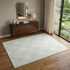 4' X 6' Aqua Floral Power Loom Area Rug