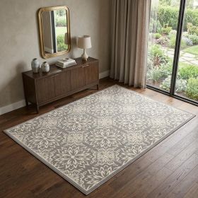 4' X 6' Gray Floral Power Loom Non Skid Area Rug