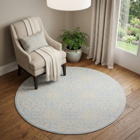 5' Light Blue Round Floral Power Loom Area Rug